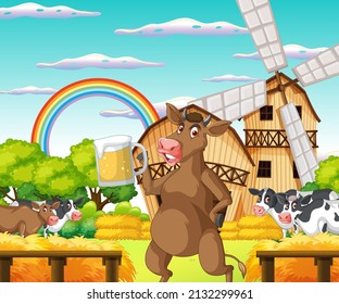 Scene with farm animal on the farm illustration