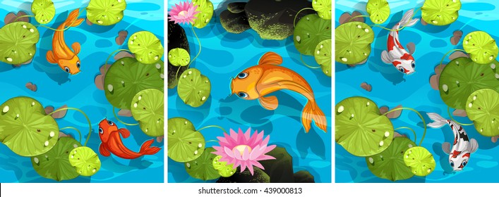 Scene with fish swimming in the pond