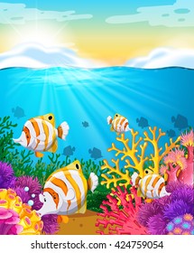 Scene with fish under the ocean illustration