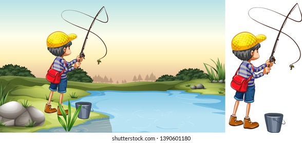 Scene of fisherman in river illustration