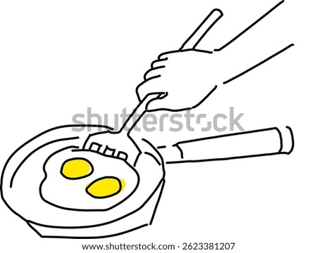  The scene focuses on the hands during cooking, capturing a warm and familiar moment from everyday life. Ideal for content related to breakfast, home cooking, food preparation, and kitchen activities.