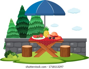 Scene with food on the picnic table illustration