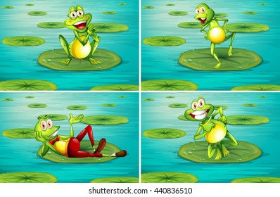 Scene with frogs on water lily illustration