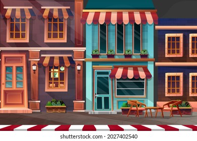 scene front exterior of house with sunshade facade, Vector illustration.