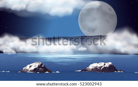 Scene with fullmoon over the ocean illustration