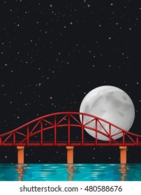 Escena con luna llena sobre la ilustración del río