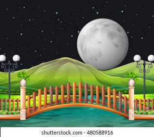 Scene with fullmoon and park illustration