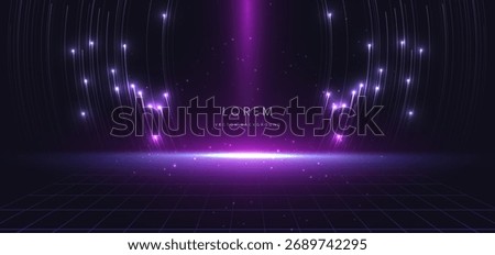 Scene futuristic elegant purple light ray on dark background with lighting effect and sparkle. Futruristic technology data network concept. Vector illustration