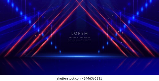 Scene futuristic neon glowing blue light lines with on dark blue background and lighting sparkle. Vector illustration