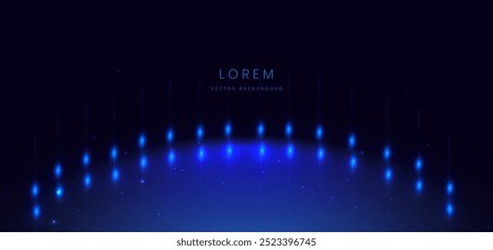 Scene futuristic neon glowing blue light lines with on dark blue background and lighting sparkle. Vector illustration