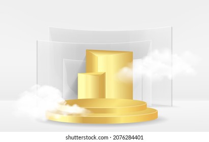 Scene with geometric forms abstract vector rendering 3d  box cube podiums display for cosmetic fashion product