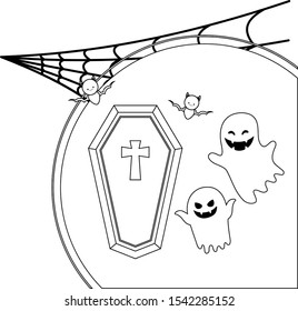 scene of ghost with icons of halloween vector illustration design