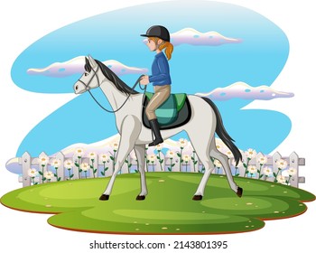 A scene of girl riding on a horse illustration