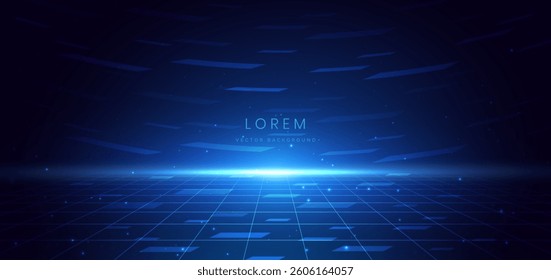 Scene glownig blue light with lighting effect and sparkle on dark blue background. Vector illustration