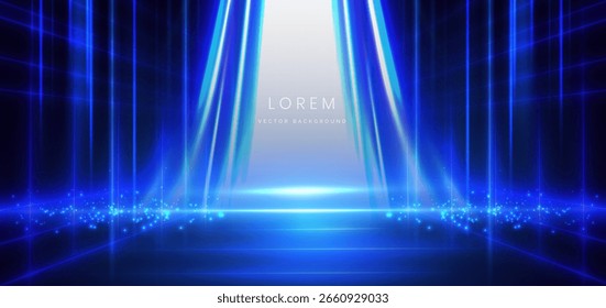Scene glownig blue light with lighting effect and sparkle on dark blue background. Technology futuristics concept. Vector illustration
