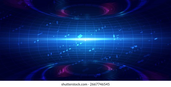 Scene glownig blue table lines with hi tech element lighting effect and sparkle on dark blue background. Vector illustration
