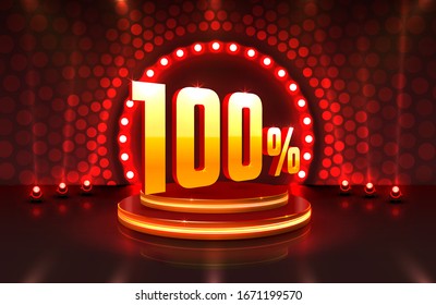 Scene golden 100 sale off text banner, event store. Vector illustration