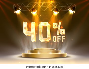 Scene golden 40 sale off text banner. Night Sign. Vector illustration