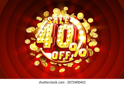 Scene golden 40 sale off text banner. Night Sign. Vector illustration
