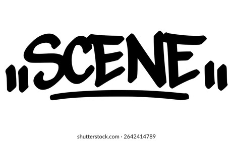 scene graffiti tag in bold black ink with expressive handstyle. Vector street art lettering on transparent background. Perfect for urban vibes and hip hop style.
