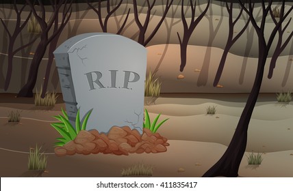 Scene of graveyard at night	 illustration