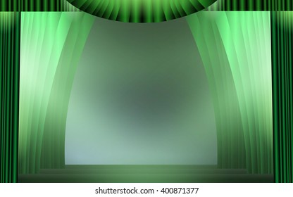 Scene with green background and lights. Vector illustration