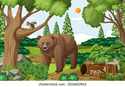 Szene mit Grizzlybär im Wald bei Tagesgrafik