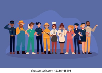 scene of group people professions
