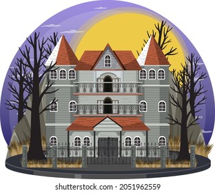 Scene with halloween haunted mansion at night illustration