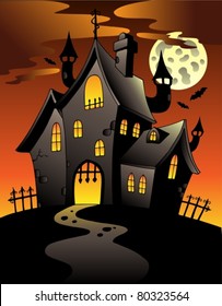 Scene with Halloween mansion 1 - vector illustration.