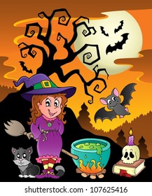 Scene with Halloween theme 8 - vector illustration.