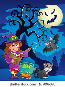 Scene with Halloween theme 9 - vector illustration.