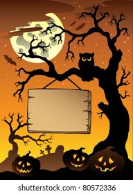 Scene with Halloween tree 1 - vector illustration.