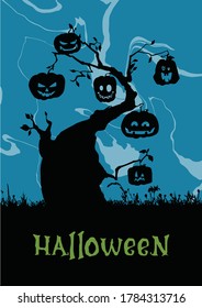 Scene with Halloween tree, illustration