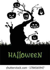Scene with Halloween tree, illustration