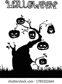 Scene with Halloween tree, illustration