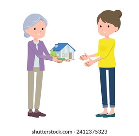 Scene of handing over real estate assets.Vector art that is easy to edit.