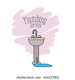 scene of handwash bathroom with dripping pipes flooded plumbing service vector illustration