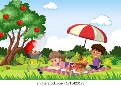 Scene with happy children in the park illustration