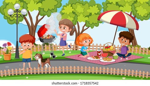 Scene with happy children in the park illustration