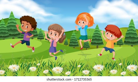 Kids Hiking Forest Illustration Stock Vector (Royalty Free) 639806866