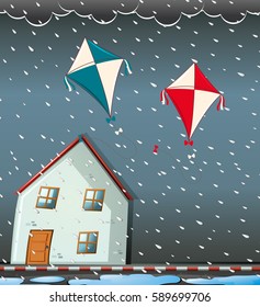 Scene with heavy storm at night illustration