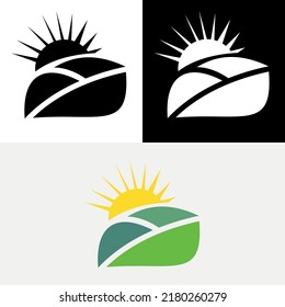 Scene Hill Mountain Sun Leaf Logo