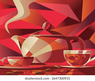 cena de chá quente e frio e bule de chá