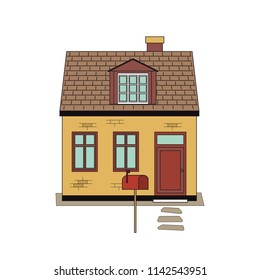 The scene of a house with 1 floor containing brown walls and brown roof.