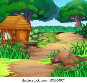 Scene with house in the woods illustration