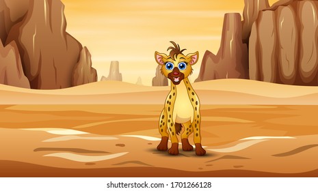 Scene with hyena in the middle of desert field