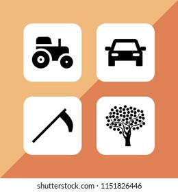 scene icon. 4 scene set with traffic, agriculture, tree and tractor vector icons for web and mobile app