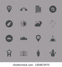 scene icon set with sunrise, beach location and crop vector illustration