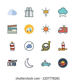 scene icon set. vector set about moon, highway, candle and video camera icons set.